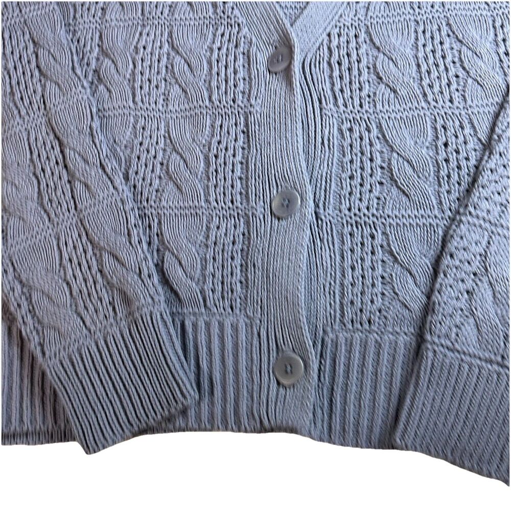 Madewell Blue Open Stitch Cable Knit Cotton Cardigan Sweater Sz M Timeless Cold - Picture 4 of 10